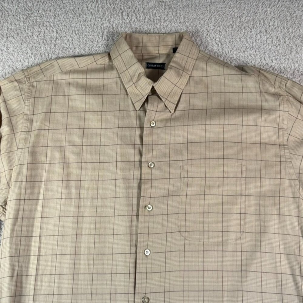 Gitman Bros Mens‎ Long Sleeve Button Dress Shirt Beige Brown Plaid Size XLT USA